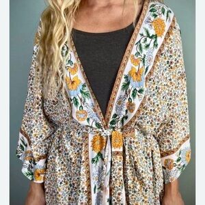 Floral Kimono with Yellow and Green Accents